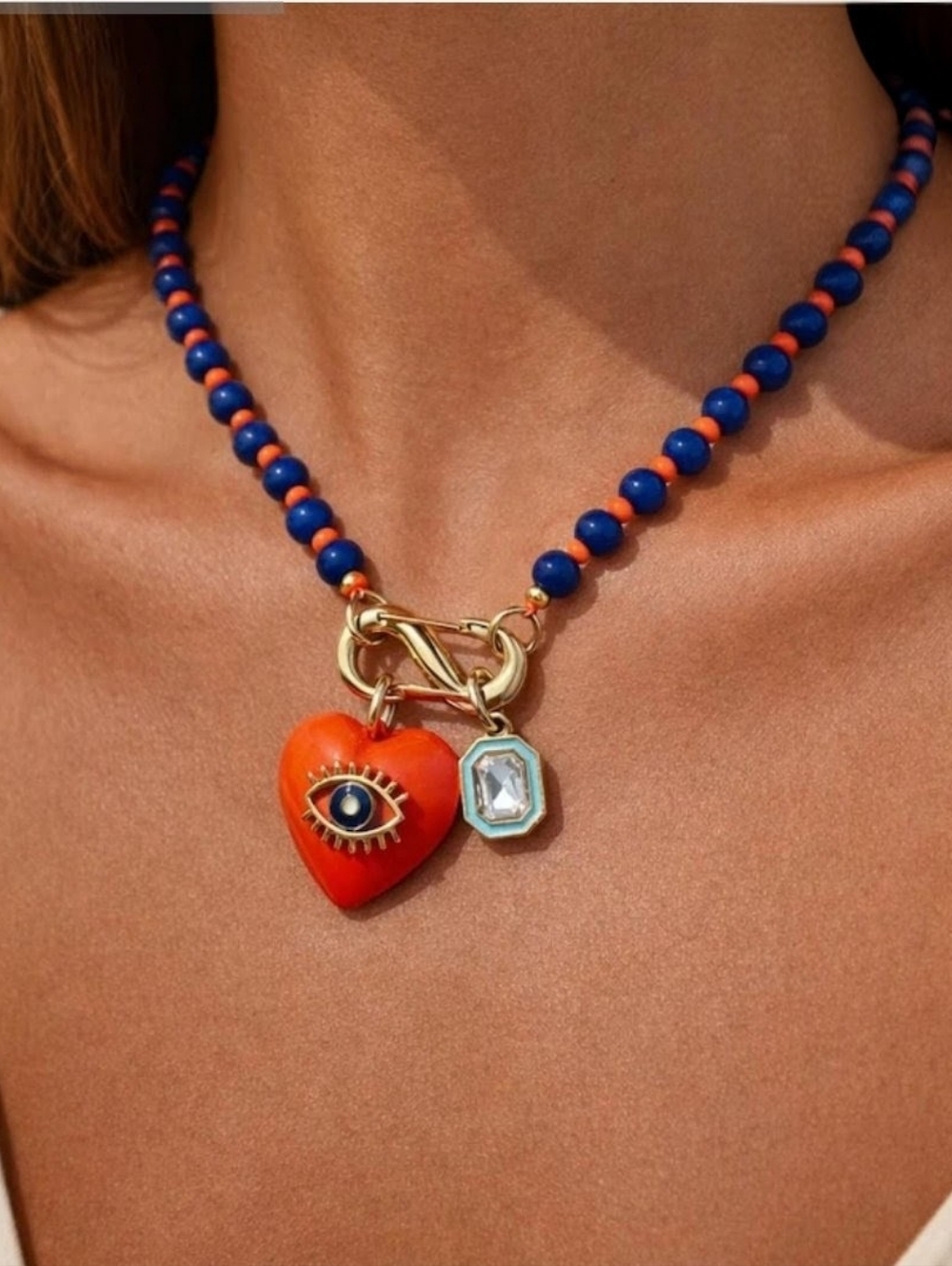$138 NIB Mayamar Beaded Heart Necakles 24k Gold Plated
